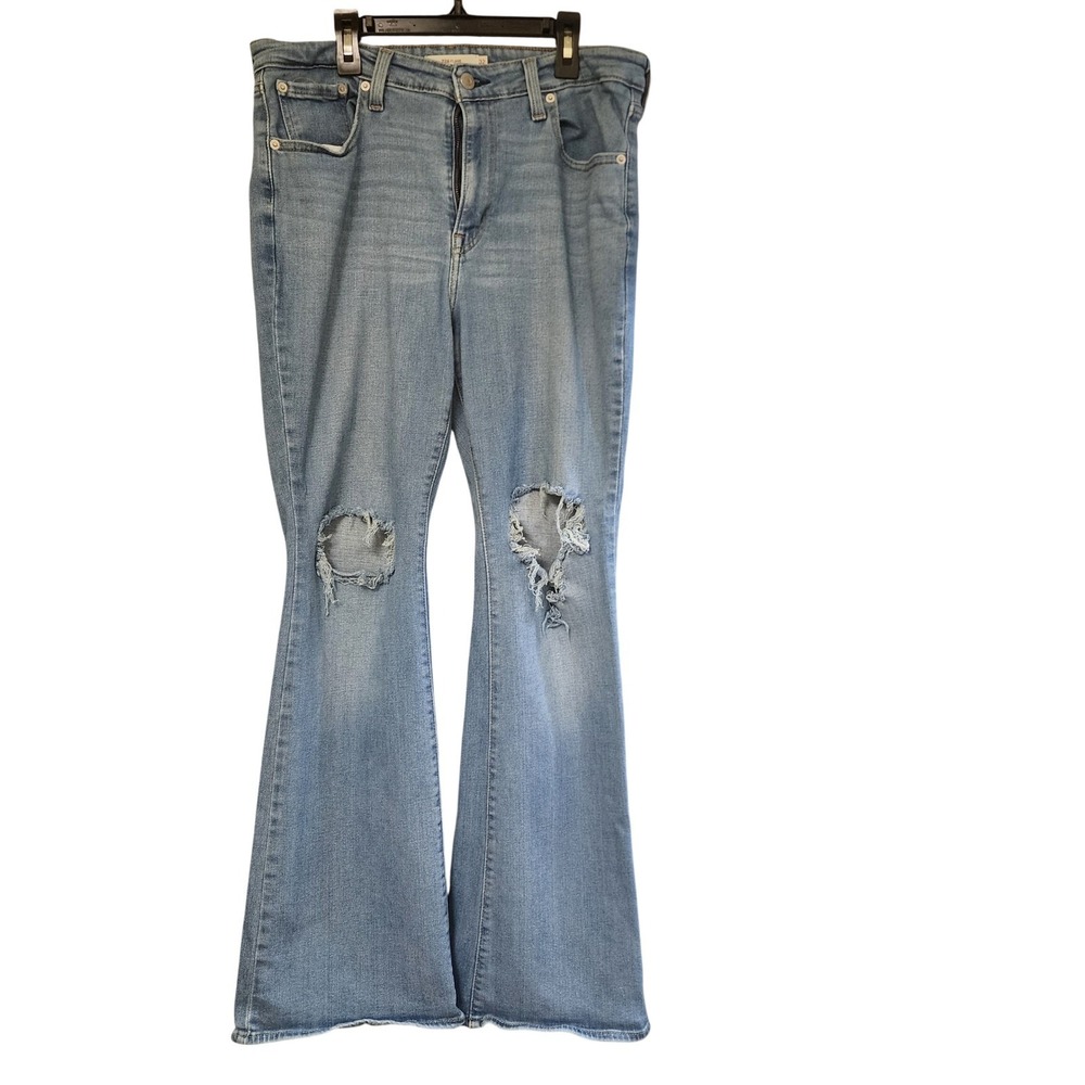 Levis 726 High Rise Flare Jeans Womens 32x32 Light Wash Distressed Denim Blue